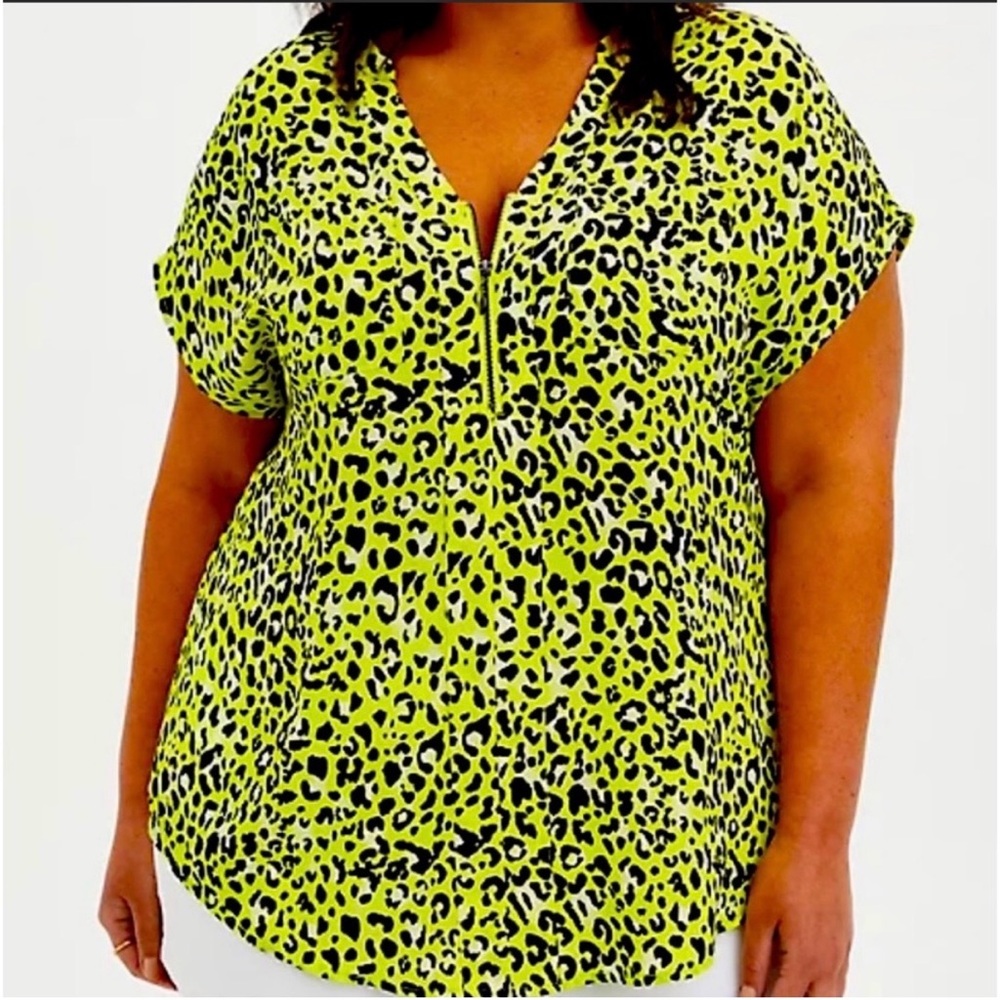 Torrid Lime Green Leopard Print Georgette Tunic Blouse